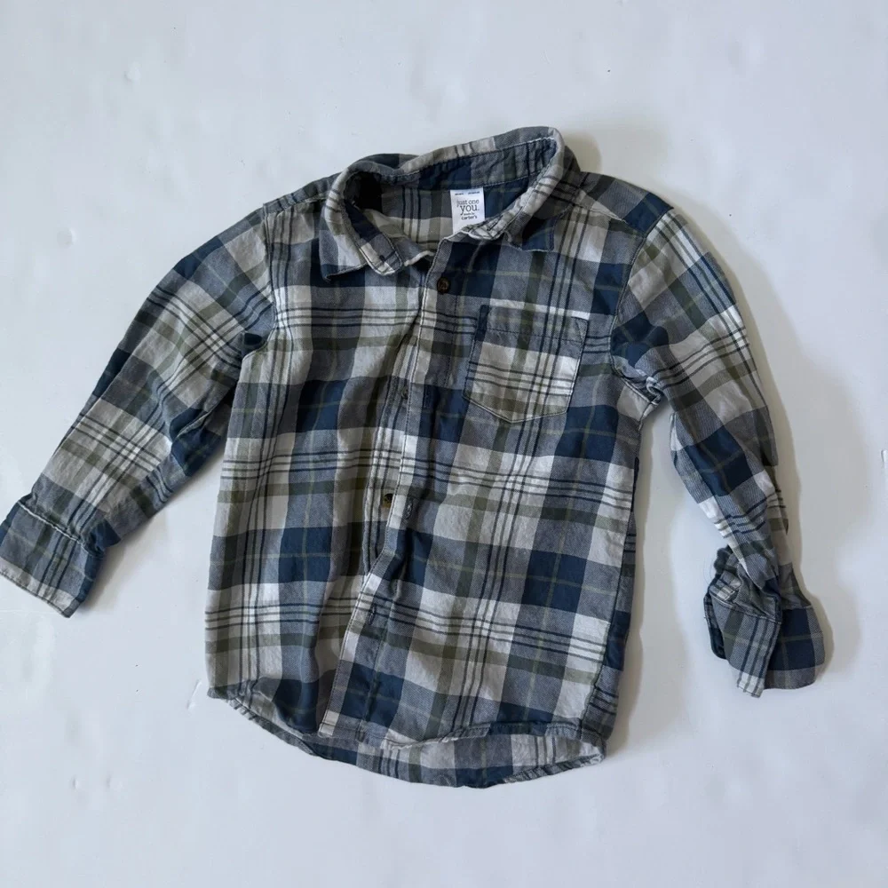 Just One You Made by Carters Plaid Blue Button-Down Flannel Toddler 3T Shirt